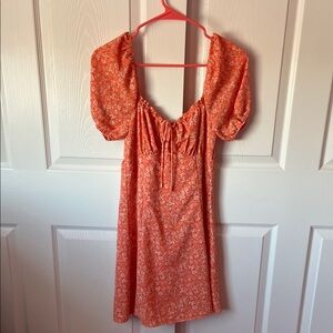 Button & Brim Orange Puff Sleeve Sweetheart Midi Sundress